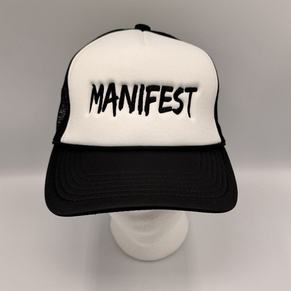 Manifest Embroidered Trucker Hat Black White Mesh Snapback Adjustable Cap Unisex